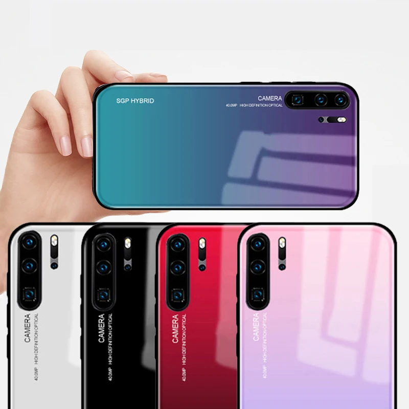 Градиентная задняя крышка из закаленного стекла для huawei P30 Pro P20 Lite силиконовый чехол на Honor 7A 7C 20 Pro 10 Lite 9 8 Light 7x 8x Shell