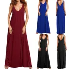 Повседневное женское Платье, однотонное свободное Платье с V-образным вырезом и открытой спиной, Платье с широкой юбкой, длинное Платье без рукавов, женское Платье, наряные платья 2022