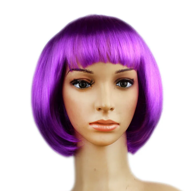 purple red 15 цветов, Модный женский парик БОБО для косплея, прямые короткие парики, для рождества, карнавала, макияж, вечерние, для клуба, синтетические женские парики для девушек - Цвет: purple red