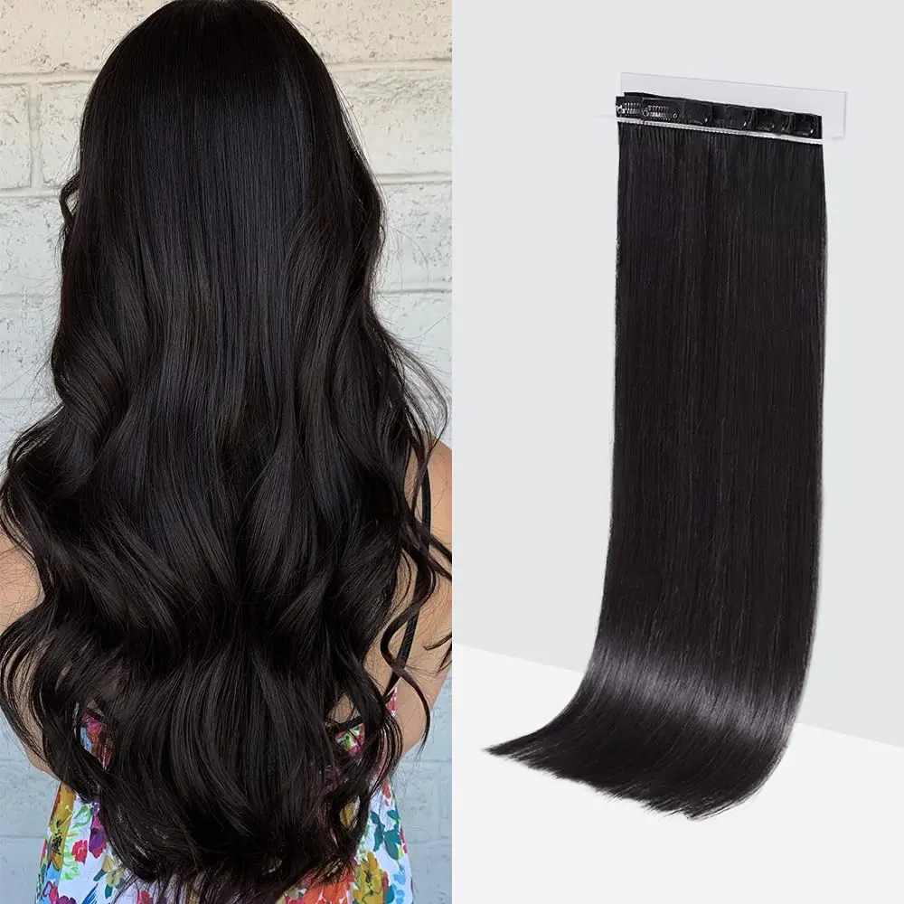 Off Black Seamless Clip In Hair Extensions Human Hair, Ultra-Invisible Hair Extensions Clip In Real Remy Human Hair