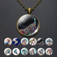 new long chain pendant necklaces boho watercolor painting oil painting animal picture glass cabochon choker necklace women