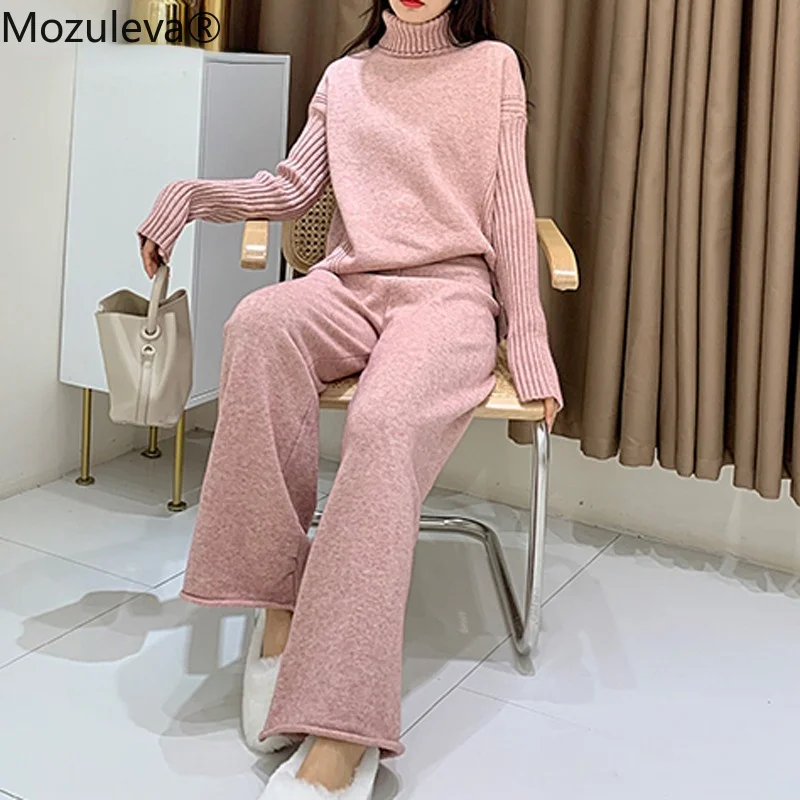 Осенне-зимний утепленный Женский комплект из 2 предметов водолазка и широкие