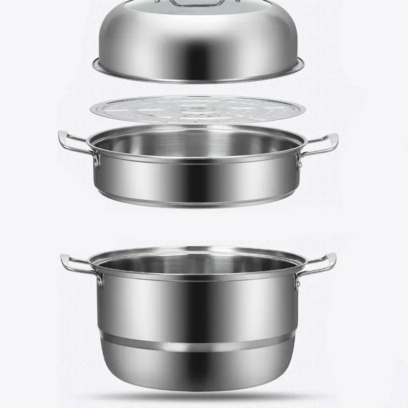 

2/3 Tier Steamer Thickened Steam Steamer Pot Stainless Steel Kitchen Cookware Bottom Pot Induction Cooker Steaming Pot Soup