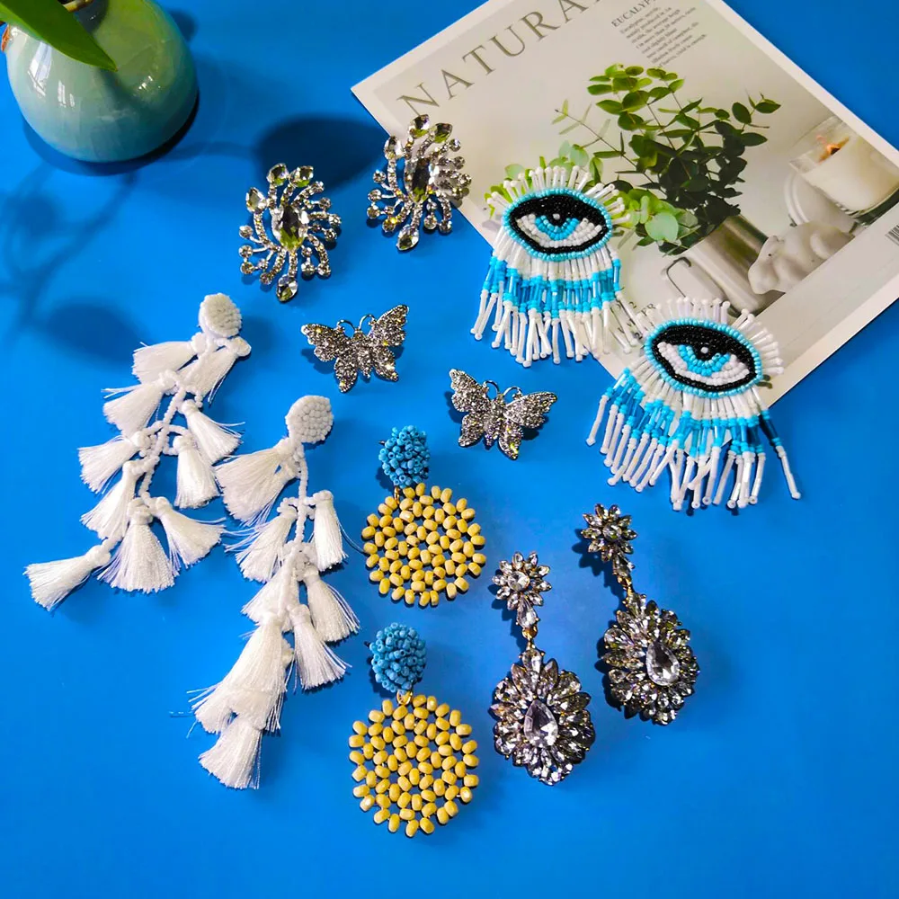 Модные белые серьги кристалл/цветок/Кисточка/жемчуг/Металл/глаза/бабочка