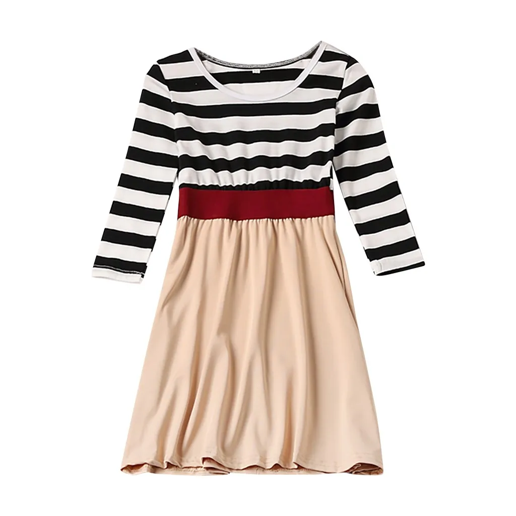 Платье для мамы и дочки повседневное зимнее платье в полоску с длинными рукавами