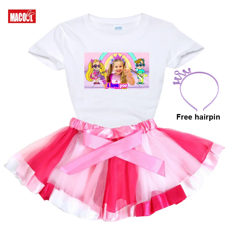 Conjunto de ropa para ni&ntilde;a, vestido de arco&iacute;ris, traje de tut&uacute;, falda de verano, ropa para ni&ntilde;o, traje de beb&eacute;, camiseta de amor Diana-4