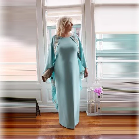 Светильник голубое платье для матери невесты с палантином аппликация украшение