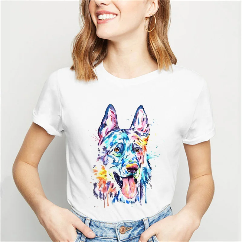 

2021 Vouge Watercolor Tee Jack Russell Terrier Dog Print Casual T-shirt Short Sleeve Graphic Tops Summer Hipster Tee