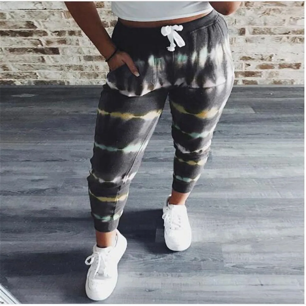 Женские спортивные штаны на шнуровке повседневные длинные с принтом красителя в