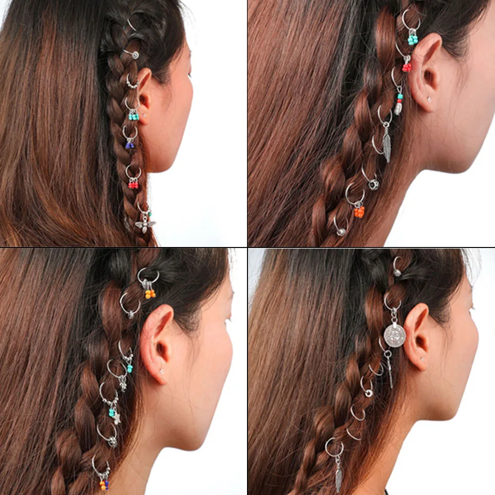 Набор из 7 штук бухо-заколок для волос для женщин и девочек, украшенных бусинами для кос и дредлоков, ювелирных изделий, свадебного декора и аксессуаров в виде кругов.