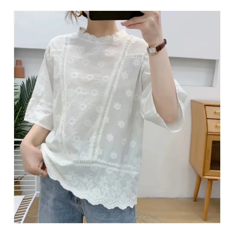 Милая хлопковая рубашка с вышивкой и оборками Летний Топ для женщин| |