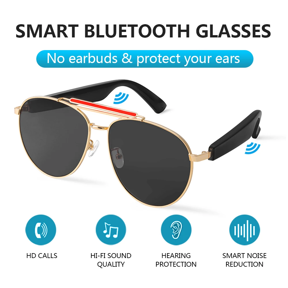 Wireless bluetooth smart glasses 5.0 TWS call music headset glasses replaceable lenses anti-blue light waterproof sports driving