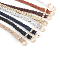 fashion ladies thin waist belt pu leather woven belt gold pin buckle 2021 new fashion casual all match belt designer brand