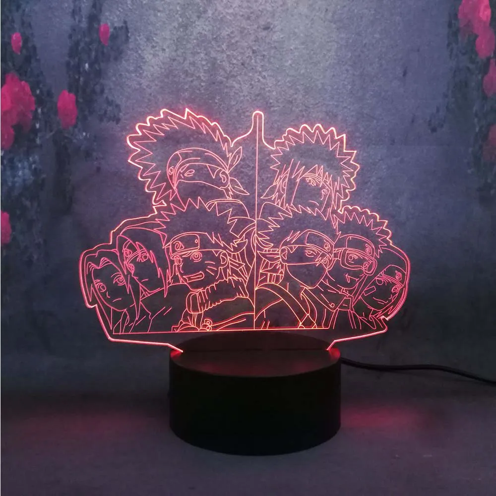 Аниме вокруг Наруто мультфильм 3D ночник Uzumaki Uchiha Sasuke Hatake Kakashi LED Lava 7 цветов вспышка