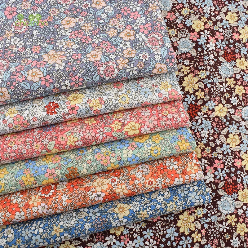 Однотонная хлопковая ткань с цветочным принтом поплин для шитья и квилтинга