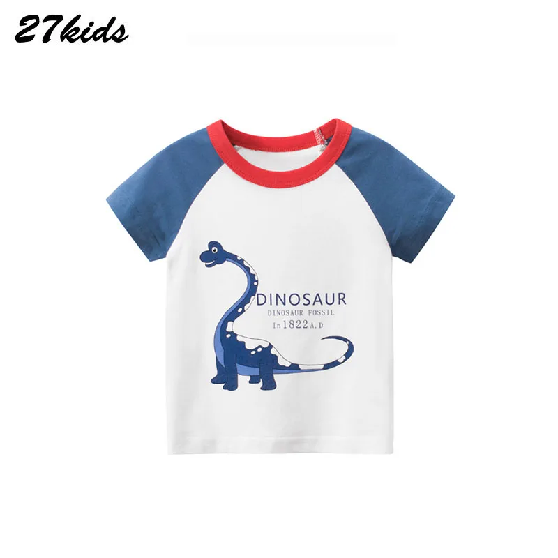 27kids Животных Печати Dinasour Дети Топы Тис Одежда Летняя Акула Едят Рыбу Мальчики