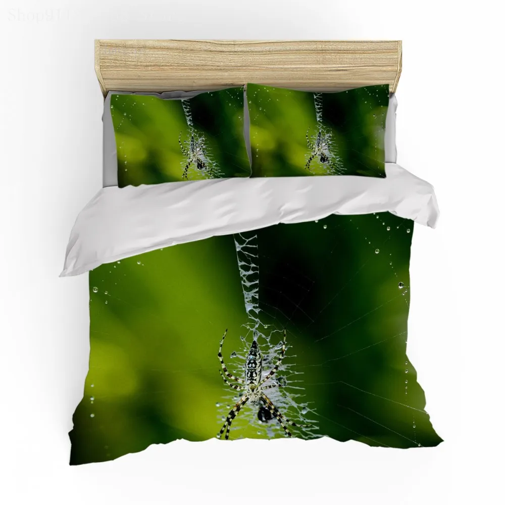 

Adult Duvet Cover King Size Single Full Double Bed Big Boy Bedroom Cover3D Spider Green Quilt Printed Spider 3 Piece Bedding