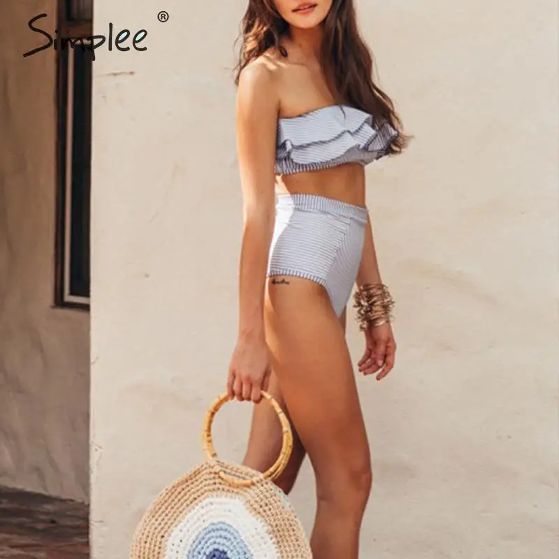 Набор бикини пуш-ап Simplee с рюшами в полоску для женщин Лето 2019 пляжный женский