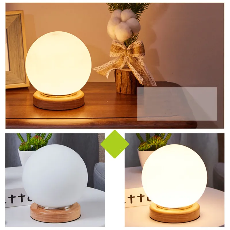 Круглая стеклянная настольная лампа светодиодная прикроватная теплый свет