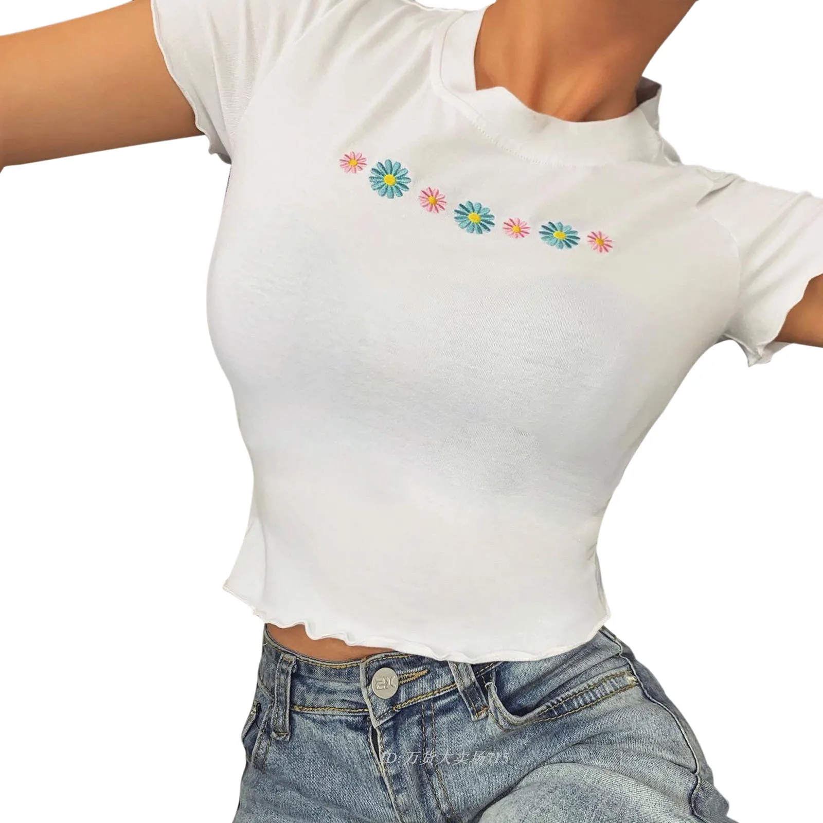 Сексуальный укороченный топ Харадзюку футболки с круглым вырезом короткий рукав