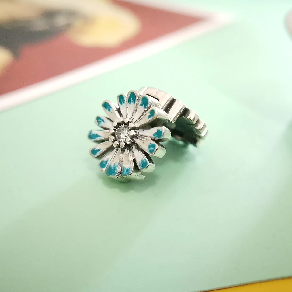 

summer Charms Real 925 Sterling Silver daisy enamel charms Original Reflexion Fit Original Bracelet Fashion Jewelry