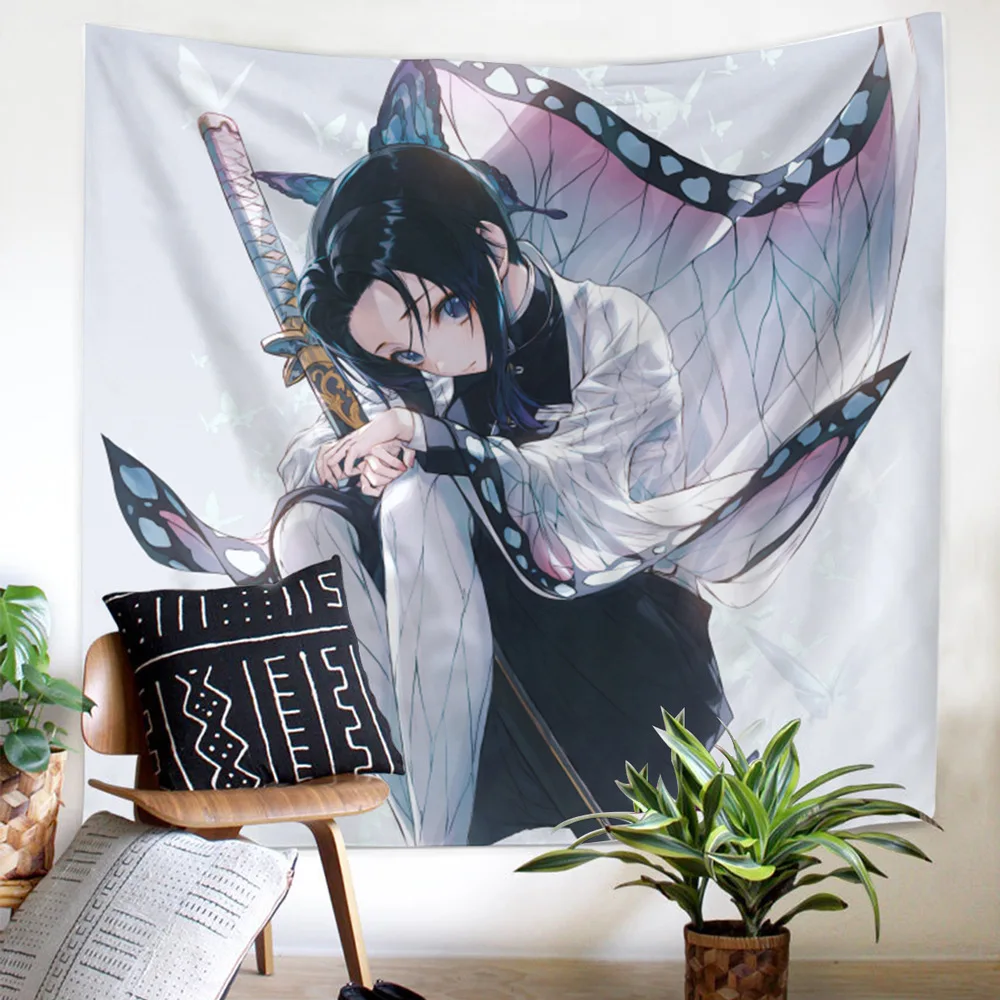 Забавный мультяшный гобелен одеяло с рассекающим демонов мечом прямоугольное