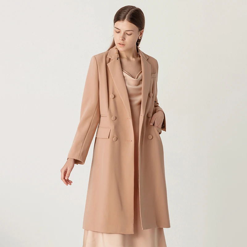 YIGELILA Новое поступление модные хаки пальто с отложным воротником двубортные