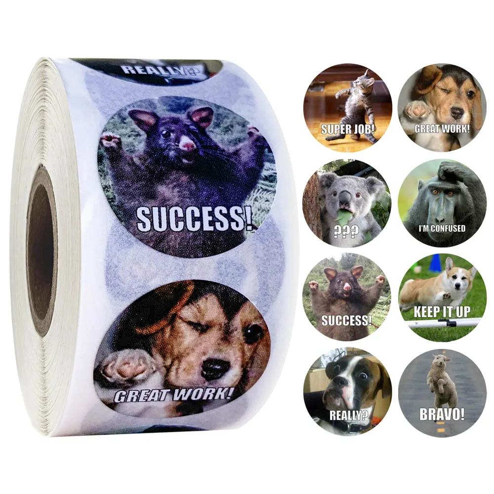 Pegatinas de dibujos de animales para ni&ntilde;os, pegatinas motivadoras e motivadoras para profesores, juguetes de moda, 500 Uds. Por rollo-0