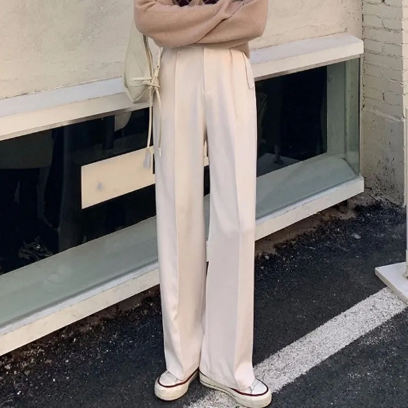 

KUSAHIKI Wide Leg Pants Women Spring Autumn Long Suit Trousers 2021 New Korean Solid Elegant Pants Pantalones Mujer 6E961