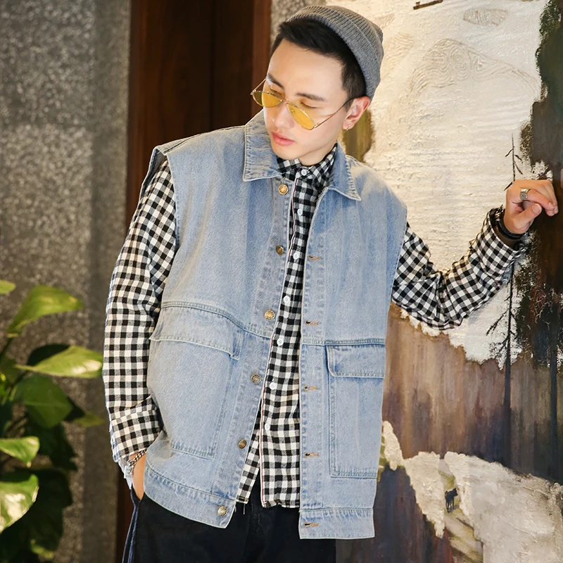 Джинсовый жилет летняя одежда тонкая хлопковая Свободная куртка в Корейском