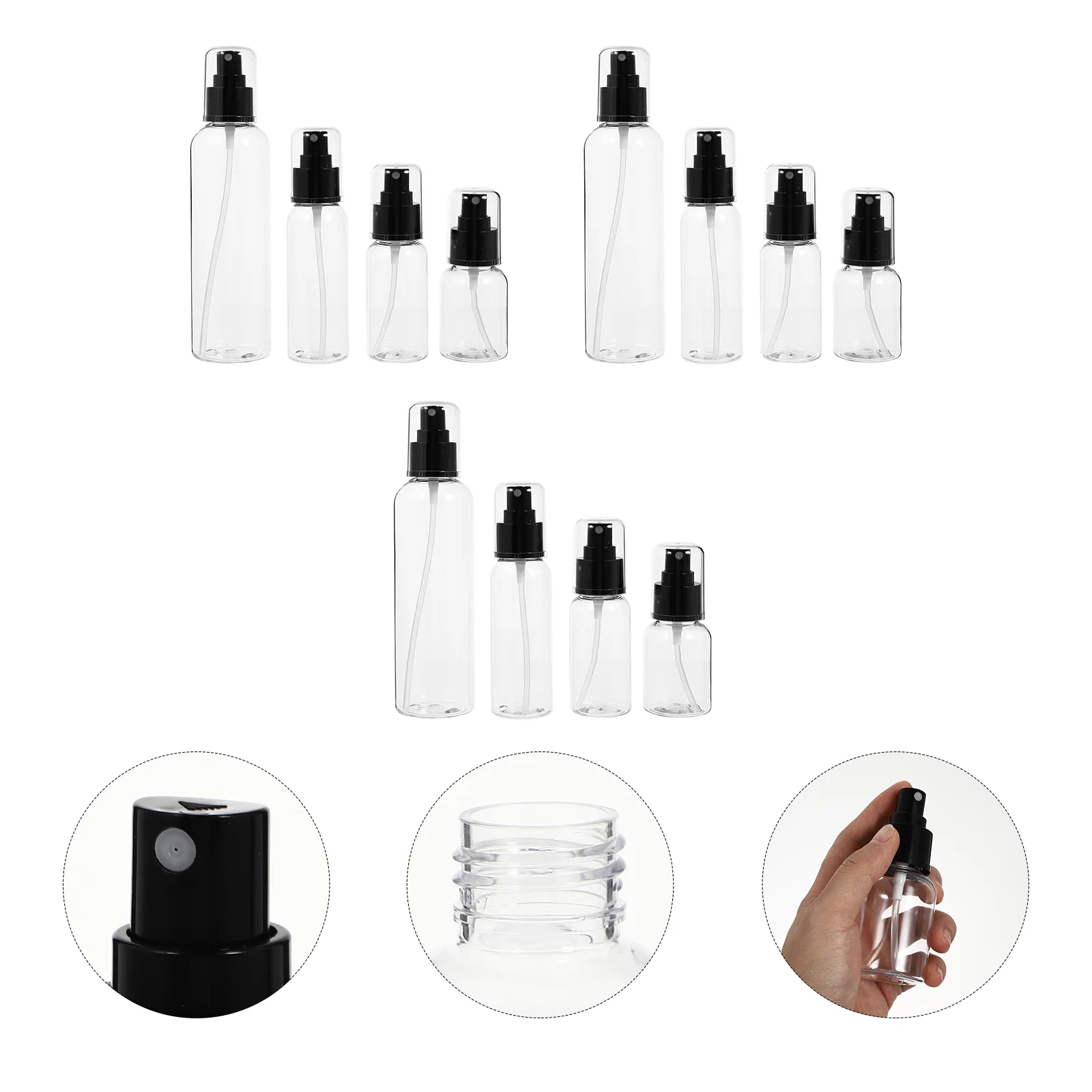 

12pcs Refillable Mist Spray Bottles Portable Shampoo Bottles (Transparent Color)