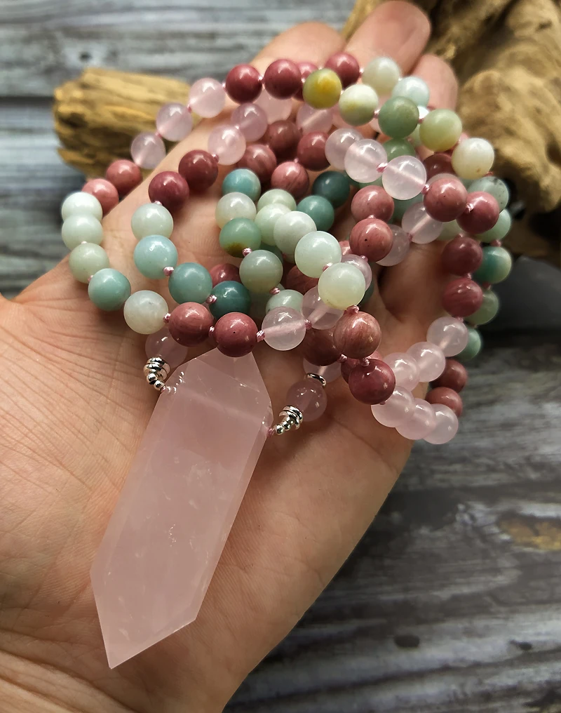 Бусины из амазонита и розового кварца YA4091 ожерелье ручной работы с бусинками |