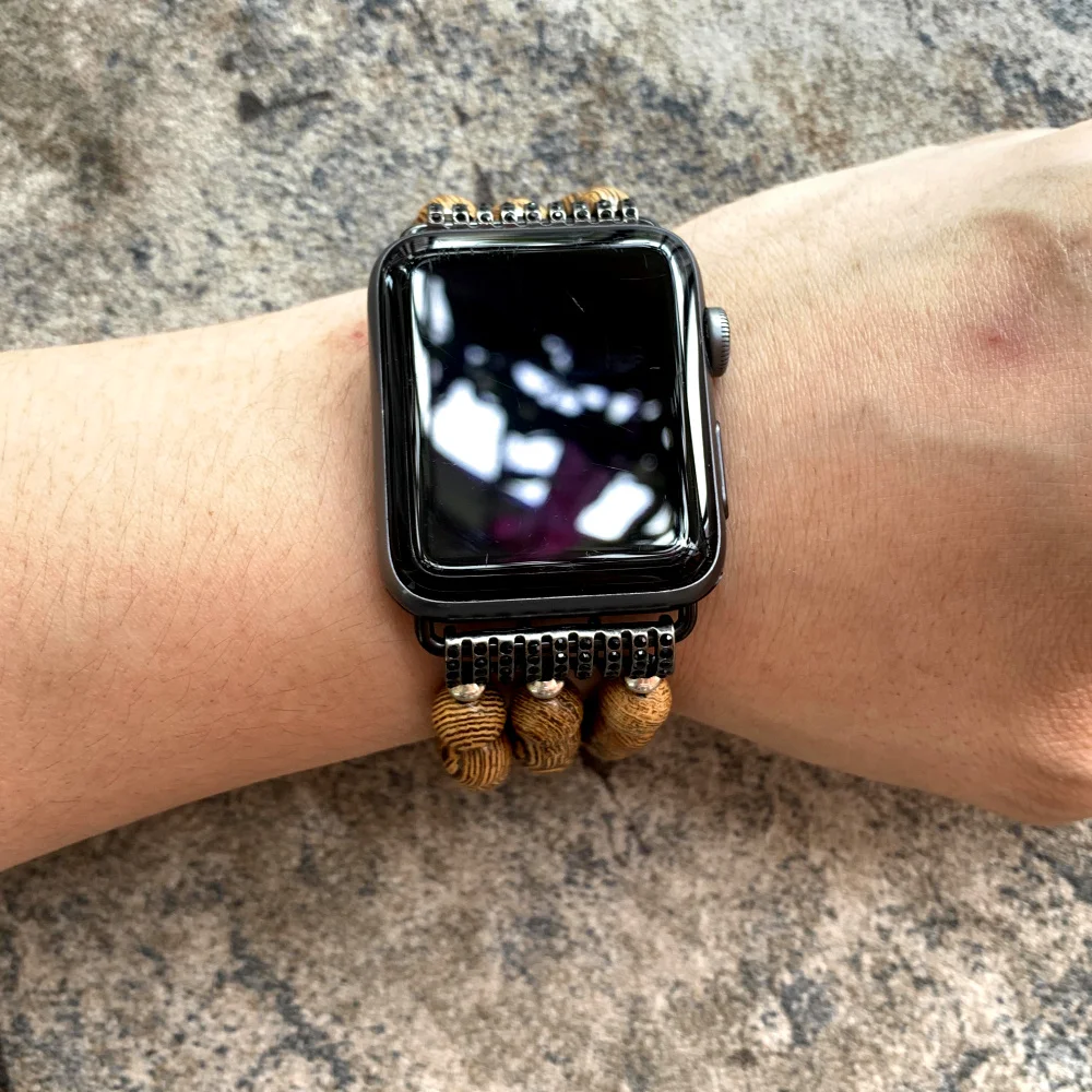 Ретро эластичный пояс бусины деревянные ремешки для часов Apple Watch 38 мм 40 42 44