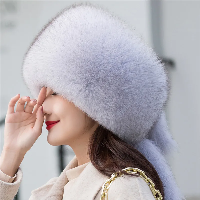 

2021 New Fox Fur Hat Female Winter Leather Mink Fur Ethnic Mongolian Hat Ear Protection Northeast Skiing Korean Warm Hat