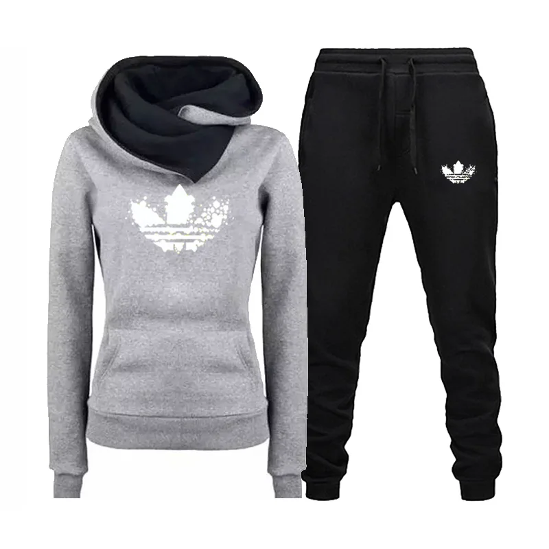 

Brand Sportswear Women Casual Fashion Hoodies Two Piece Set Famale Clothing Autumn Winter Fleece Hooded Sweatshirt+Pants suits