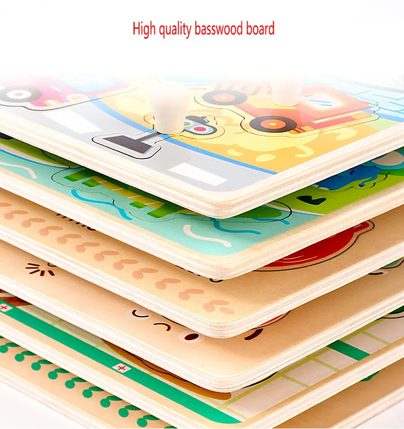 Деревянная доска пазл с животными для детей лазерная гравировка без заусенцев