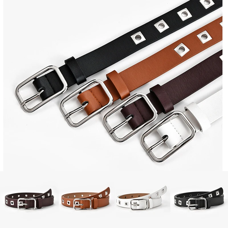 Ремень из искусственной кожи Женский с квадратной заклепкой люверсами и пряжкой