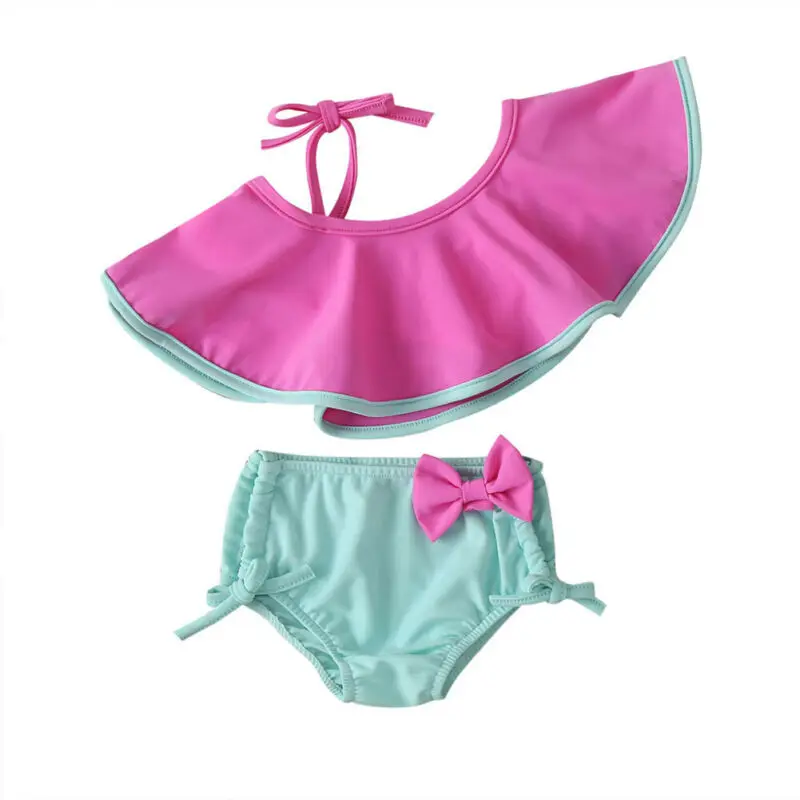 

1-5T Baby Kids Girl Ruffle Bowknot Two-piece Swimsuit Babies Girls Swimwear Swimsuits Bikini Bathing Suit Beachwear