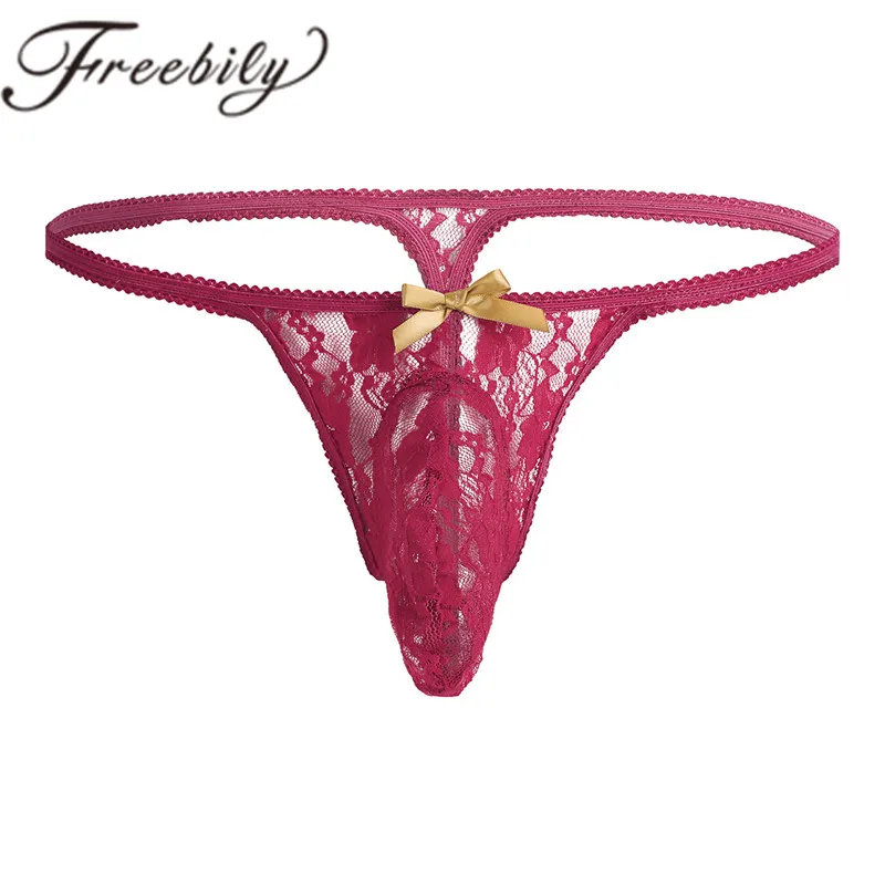 

Mens Gay Sissy Sexy Lace Thong Briefs Lingerie See-through Bulge Pouch Open Butt Bikini G-string Underwear For lingerie night