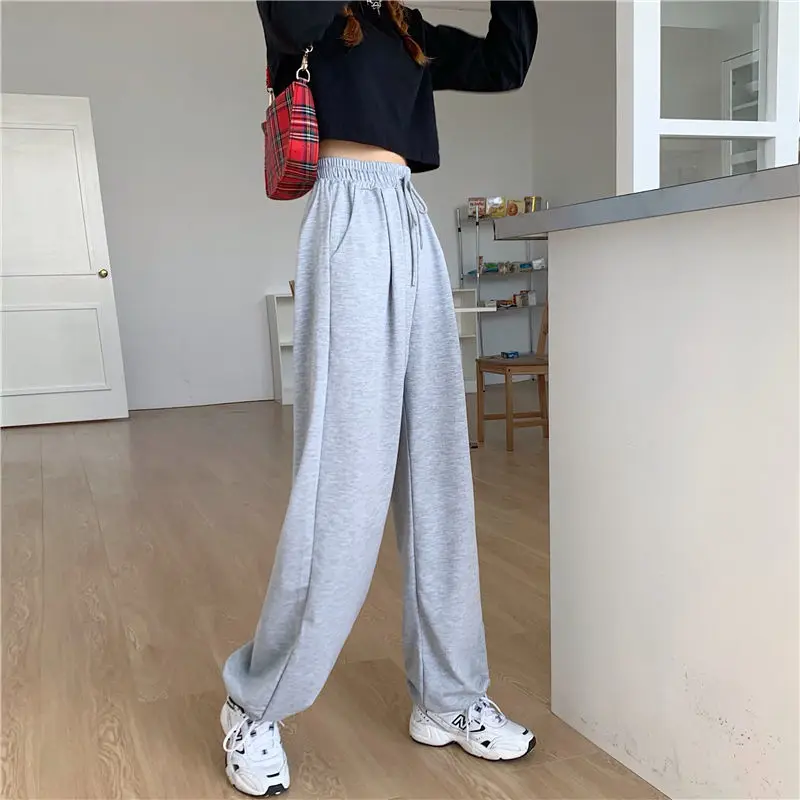 

Gray sweatpants women's trousers summer thin section Koreanversion of loose wide-leg beamed pants drape tide ins casual trouser