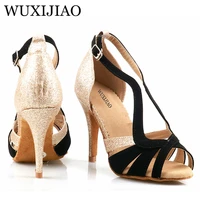 wuxijiao hot selling printing womens latin dance shoes national standard dance shoes party square dance shoes soft sole 9cm