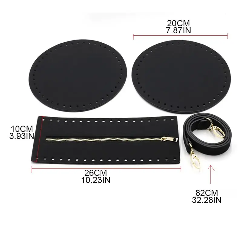 

4Pcs/Set Bag Bottom Shaper Base Round Artificial Leather Purse Inserts Strap Zipper for DIY Sewing Crochet Shoulder Handbag