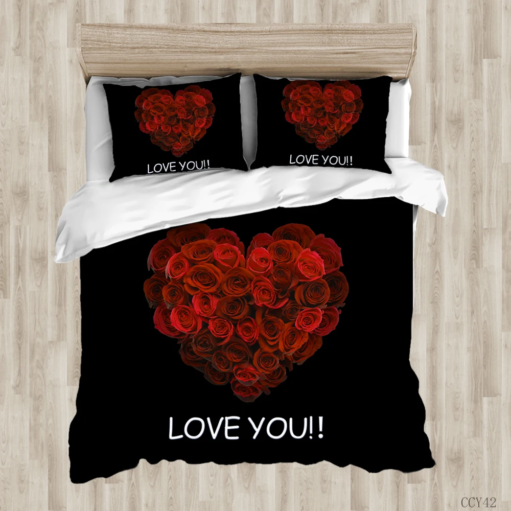 

Luxury Romantic Flower Red Rose Love Bedding Set Comforter Duvet Cover Pillowcase Comforter Bed Set King Queen Size 2/3PCS