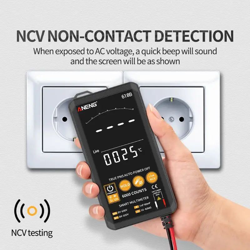

618B Digital Multimeter Touch DC/AC Analog True RMS Transistor NCV Tester Meter