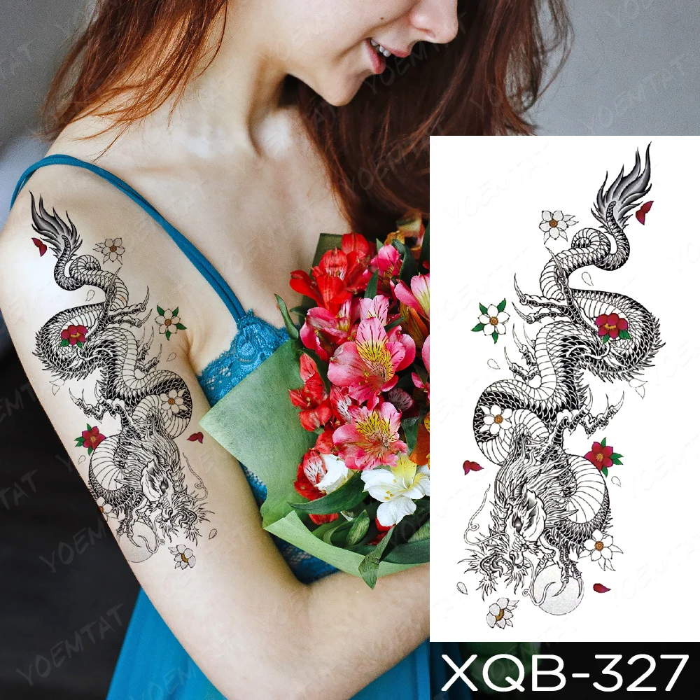 

Dragon Tattoo Temporary Tattoos For Women Sleeve Men Boys Cool Stuff Glitter Transfer Snake Arm Leg Shoulder Sexy Tatoo Art 2021