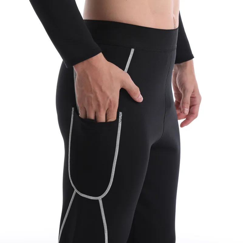 Men Waist Trainer White line zipper long sleeves Shirt Neoprene Corset Compression Sweat Body Shaper Slimming Pants Workout Suit