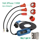 Зарядное устройство для электромобилей, 11 кВт, 380-450 в, 16 А, 3 фазы, IEC 62196, тип 2, зарядный Штепсель для электромобилей, портативное зарядное устройство для электромобилей, 5 м, 7 м