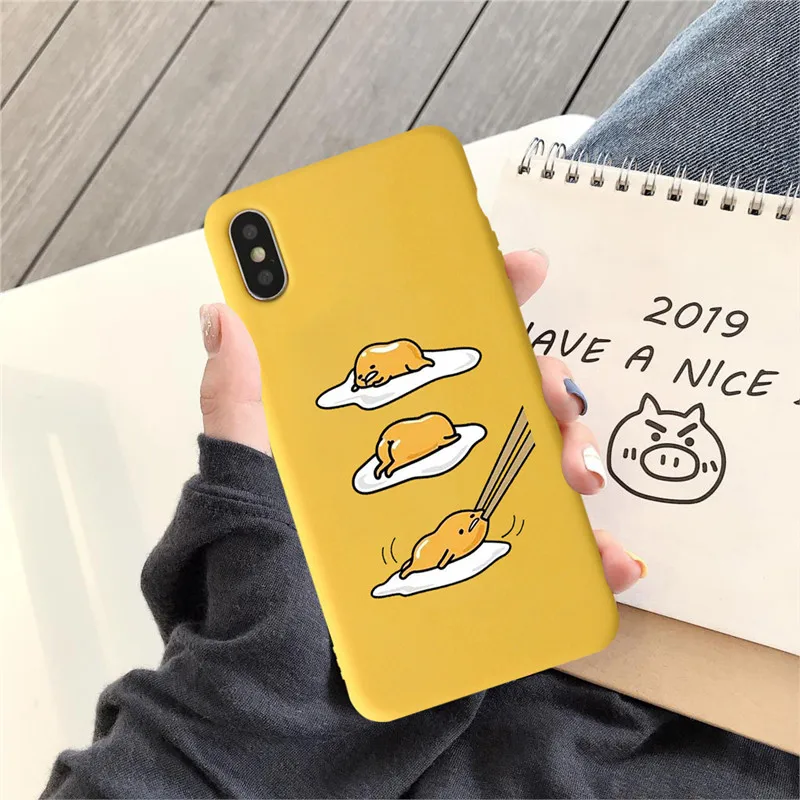 JAMULAR Cute Gudetama Lazy Egg Phone Case For iPhone 7 11 Pro XS MAX X XR 8 6 6s Plus Novelty Yellow Soft Silicone Back Cover