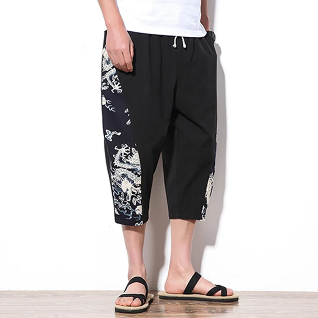 

2019 New Fashion section Pants Casual Men's Style Vintage Printed Wide-Legged Large Baggy Pants Z814