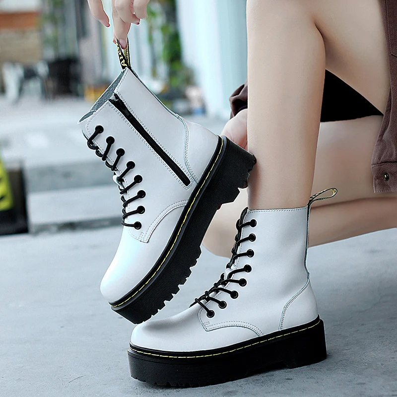 

Fashion New Women's Boots Women High Quality Genuine Leather Martin Boots Platforms Men Punk Motorcycle Boots Ankle Boots